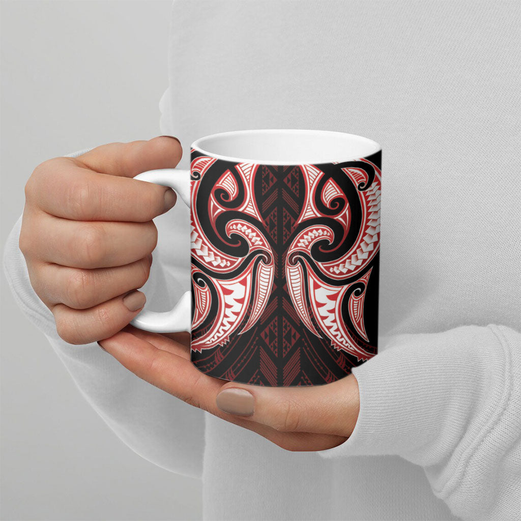 Maori Rugby Custom Ngaru Mangopare Ceramic Mug Black Red Whetu Niho Taniwha Motif