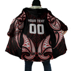 Maori Rugby Custom Ngaru Mangopare Cloak Black Red Whetu Niho Taniwha Motif