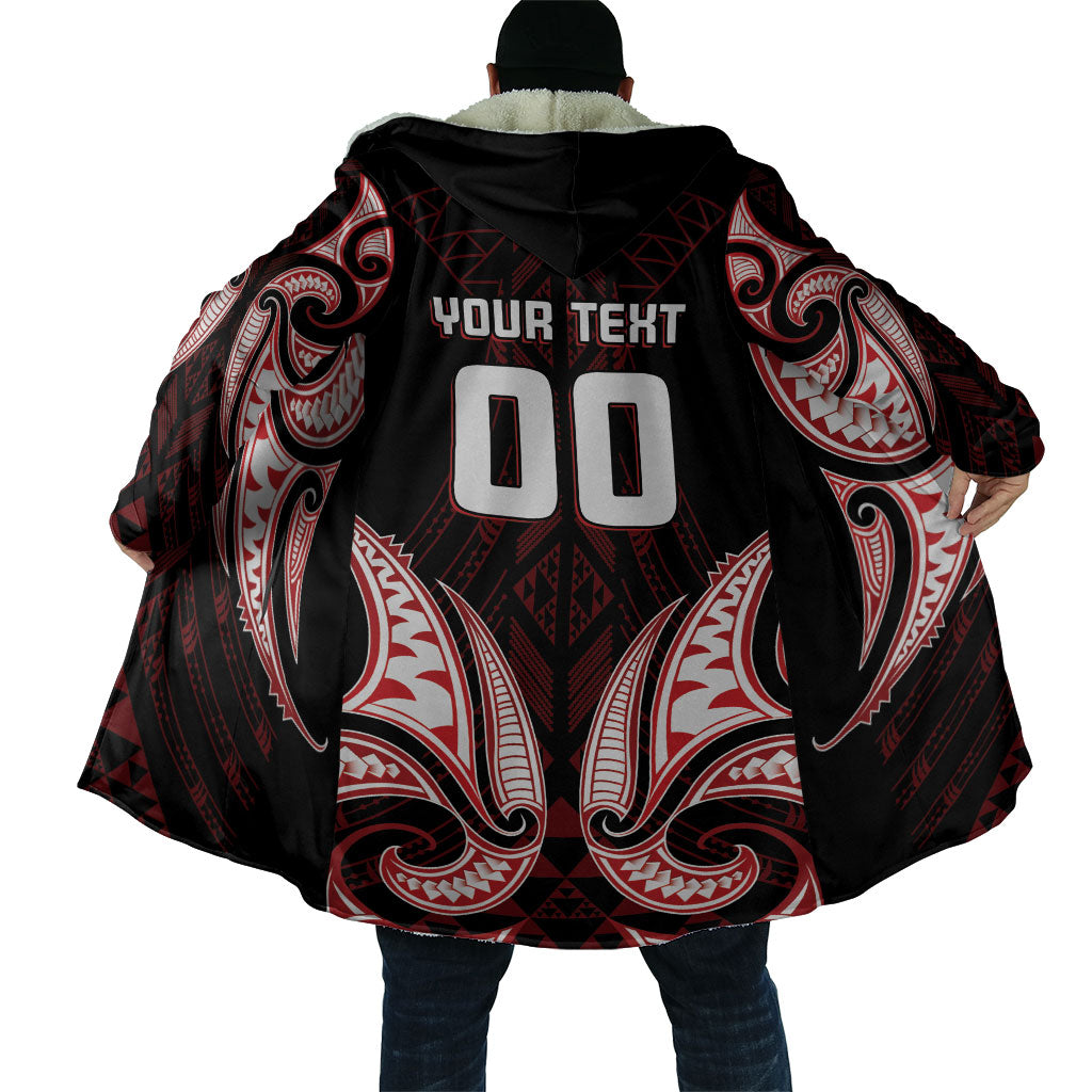Maori Rugby Custom Ngaru Mangopare Cloak Black Red Whetu Niho Taniwha Motif