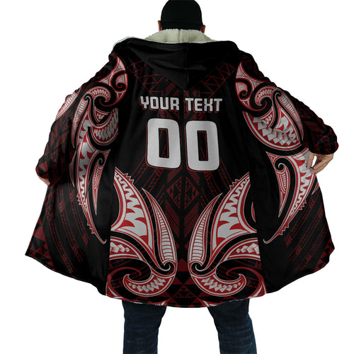 Maori Rugby Custom Ngaru Mangopare Cloak Black Red Whetu Niho Taniwha Motif