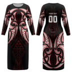 Maori Rugby Custom Ngaru Mangopare Couples Matching Long Sleeve Bodycon Dress and Hawaiian Shirt Black Red Whetu Niho Taniwha Motif