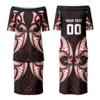 Maori Rugby Custom Ngaru Mangopare Couples Matching Puletasi and Hawaiian Shirt Black Red Whetu Niho Taniwha Motif