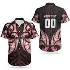 Maori Rugby Custom Ngaru Mangopare Couples Matching Short Sleeve Bodycon Dress and Hawaiian Shirt Black Red Whetu Niho Taniwha Motif