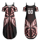 Maori Rugby Custom Ngaru Mangopare Couples Matching Summer Maxi Dress and Hawaiian Shirt Black Red Whetu Niho Taniwha Motif