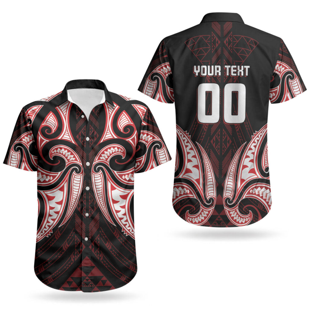 Maori Rugby Custom Ngaru Mangopare Couples Matching Tank Maxi Dress and Hawaiian Shirt Black Red Whetu Niho Taniwha Motif