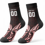 Maori Rugby Custom Ngaru Mangopare Crew Socks Black Red Whetu Niho Taniwha Motif