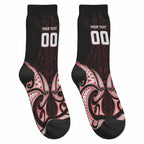 Maori Rugby Custom Ngaru Mangopare Crew Socks Black Red Whetu Niho Taniwha Motif