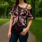 Maori Rugby Custom Ngaru Mangopare Cross Shoulder Shirt Black Red Whetu Niho Taniwha Motif