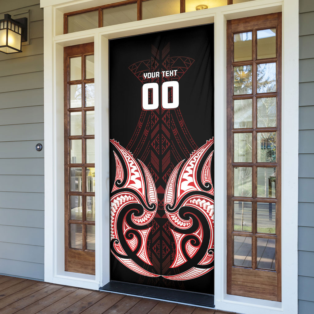 Maori Rugby Custom Ngaru Mangopare Door Cover Black Red Whetu Niho Taniwha Motif