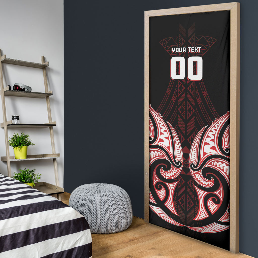 Maori Rugby Custom Ngaru Mangopare Door Cover Black Red Whetu Niho Taniwha Motif