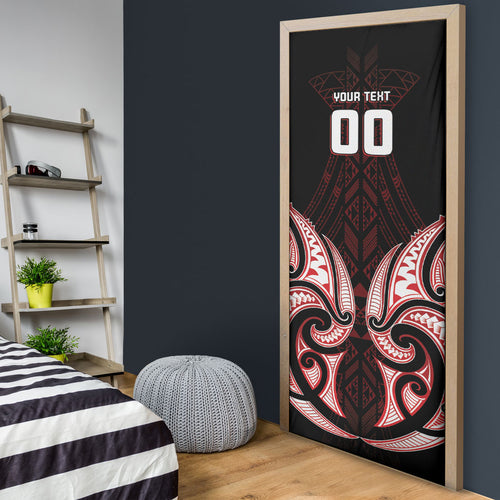 Maori Rugby Custom Ngaru Mangopare Door Cover Black Red Whetu Niho Taniwha Motif