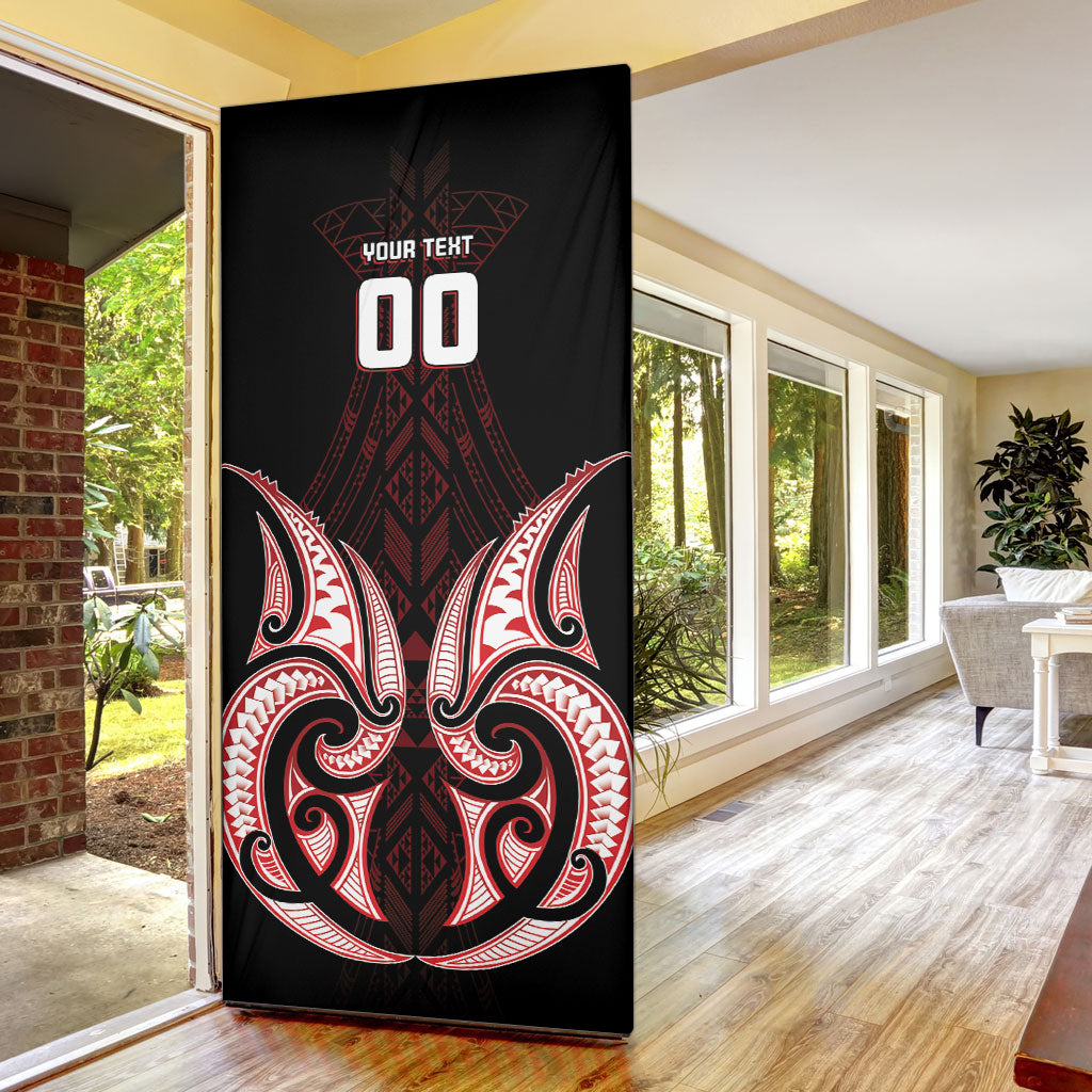 Maori Rugby Custom Ngaru Mangopare Door Cover Black Red Whetu Niho Taniwha Motif