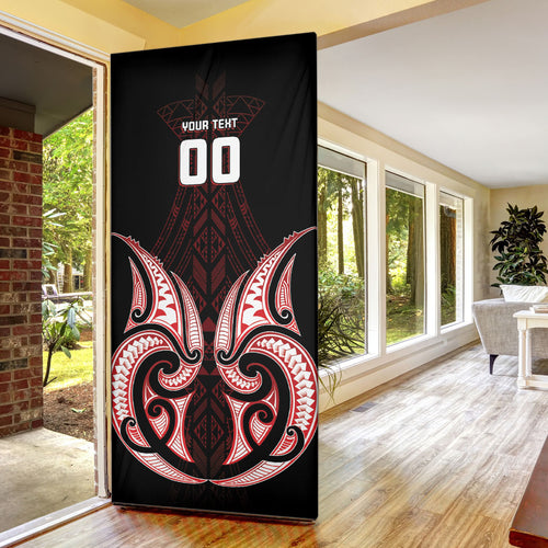 Maori Rugby Custom Ngaru Mangopare Door Cover Black Red Whetu Niho Taniwha Motif