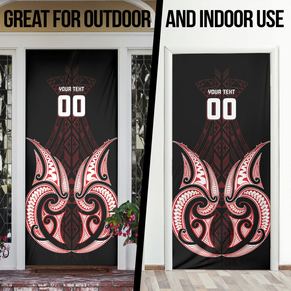 Maori Rugby Custom Ngaru Mangopare Door Cover Black Red Whetu Niho Taniwha Motif