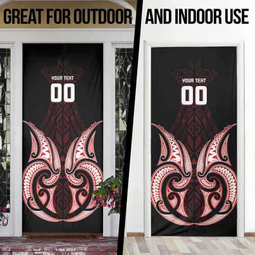 Maori Rugby Custom Ngaru Mangopare Door Cover Black Red Whetu Niho Taniwha Motif