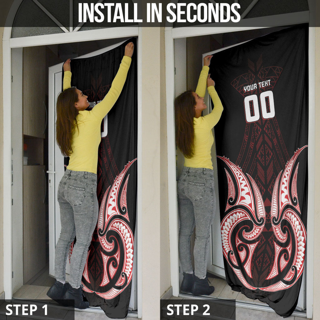 Maori Rugby Custom Ngaru Mangopare Door Cover Black Red Whetu Niho Taniwha Motif