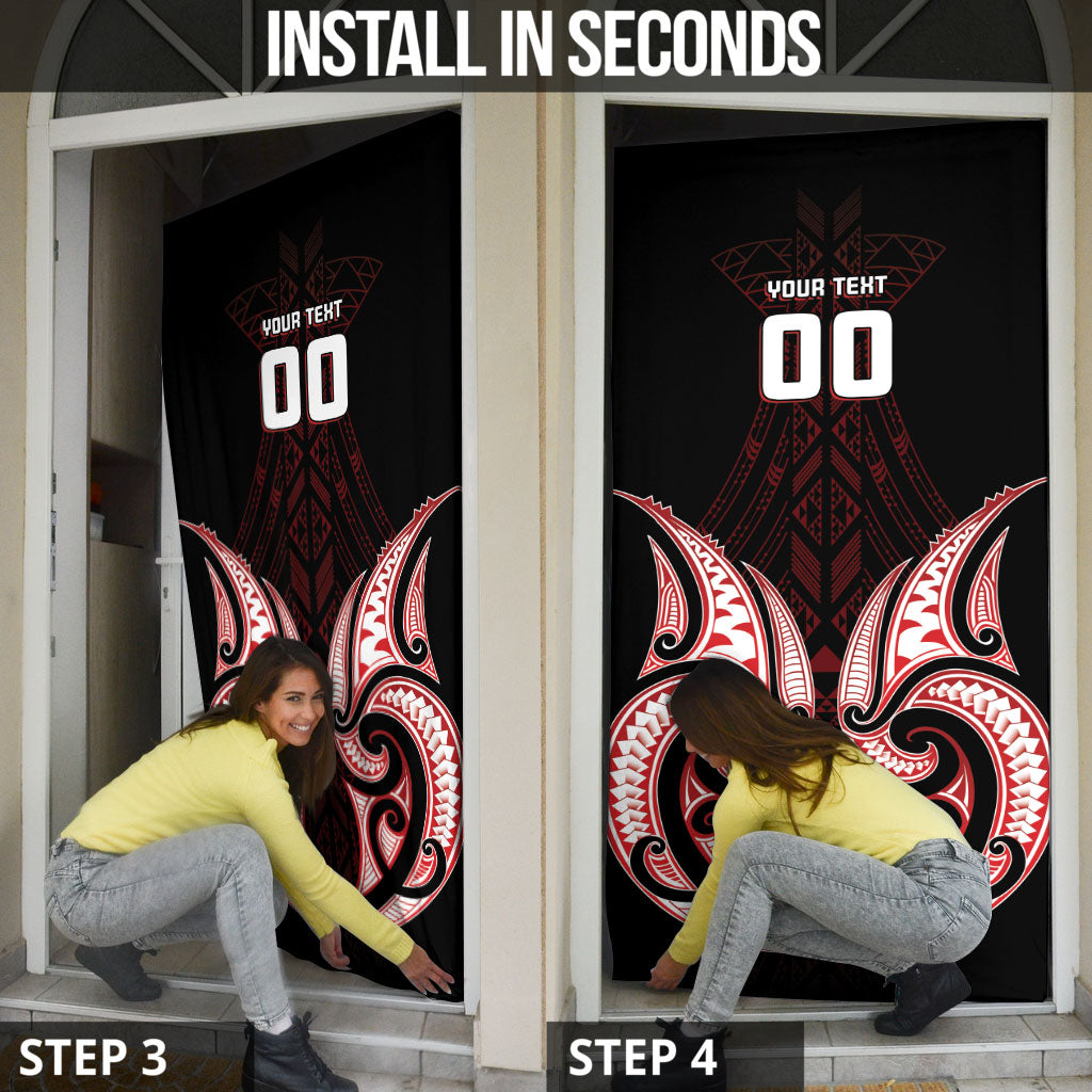 Maori Rugby Custom Ngaru Mangopare Door Cover Black Red Whetu Niho Taniwha Motif