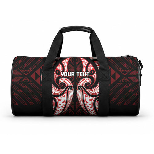 Maori Rugby Custom Ngaru Mangopare Duffle Bag Black Red Whetu Niho Taniwha Motif