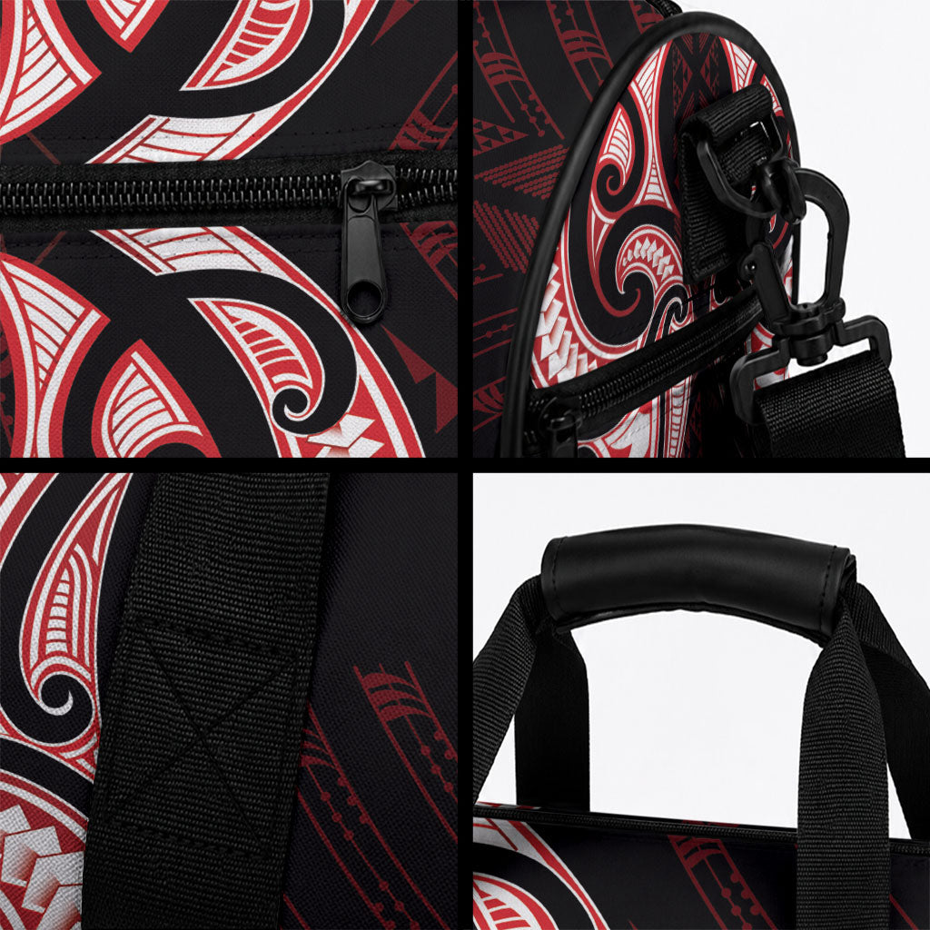 Maori Rugby Custom Ngaru Mangopare Duffle Bag Black Red Whetu Niho Taniwha Motif
