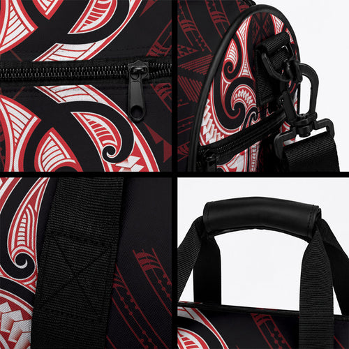 Maori Rugby Custom Ngaru Mangopare Duffle Bag Black Red Whetu Niho Taniwha Motif