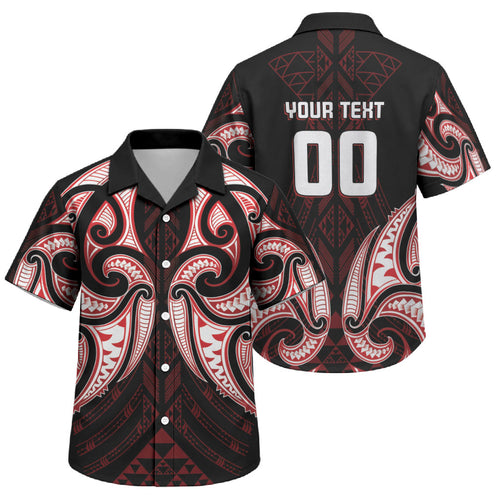 Maori Rugby Custom Ngaru Mangopare Family Matching Long Sleeve Bodycon Dress and Hawaiian Shirt Black Red Whetu Niho Taniwha Motif