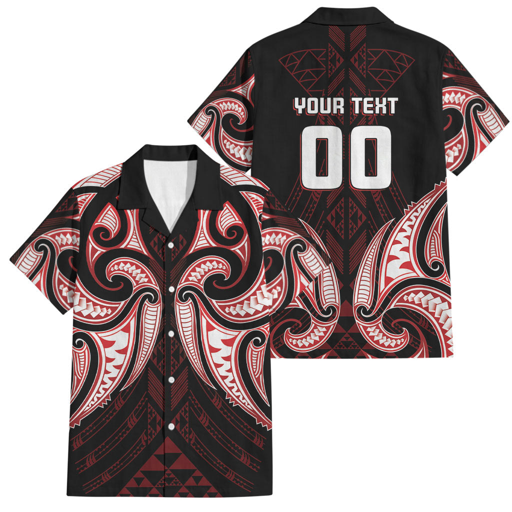 Maori Rugby Custom Ngaru Mangopare Family Matching Off Shoulder Maxi Dress and Hawaiian Shirt Black Red Whetu Niho Taniwha Motif
