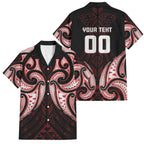 Maori Rugby Custom Ngaru Mangopare Family Matching Puletasi and Hawaiian Shirt Black Red Whetu Niho Taniwha Motif