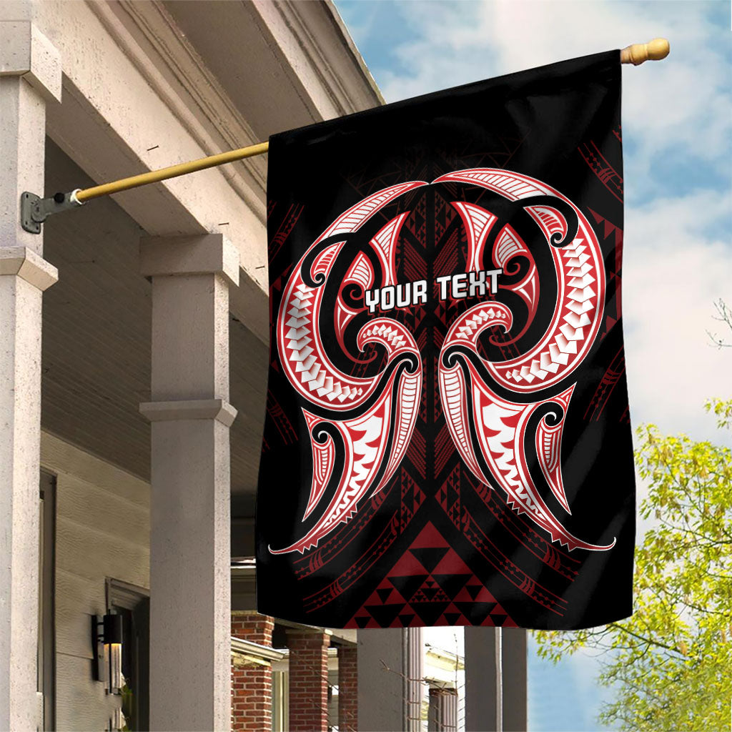 Maori Rugby Custom Ngaru Mangopare Garden Flag Black Red Whetu Niho Taniwha Motif