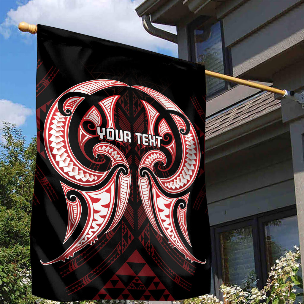 Maori Rugby Custom Ngaru Mangopare Garden Flag Black Red Whetu Niho Taniwha Motif