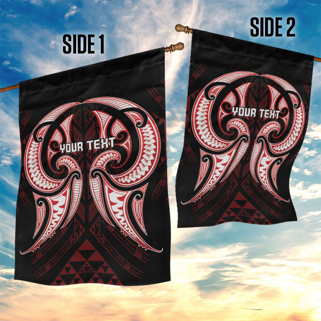 Maori Rugby Custom Ngaru Mangopare Garden Flag Black Red Whetu Niho Taniwha Motif