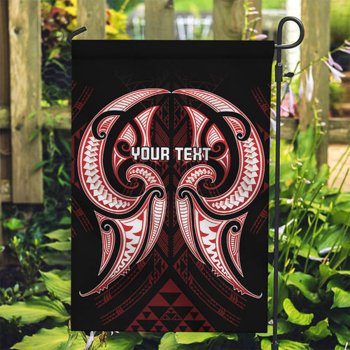 Maori Rugby Custom Ngaru Mangopare Garden Flag Black Red Whetu Niho Taniwha Motif