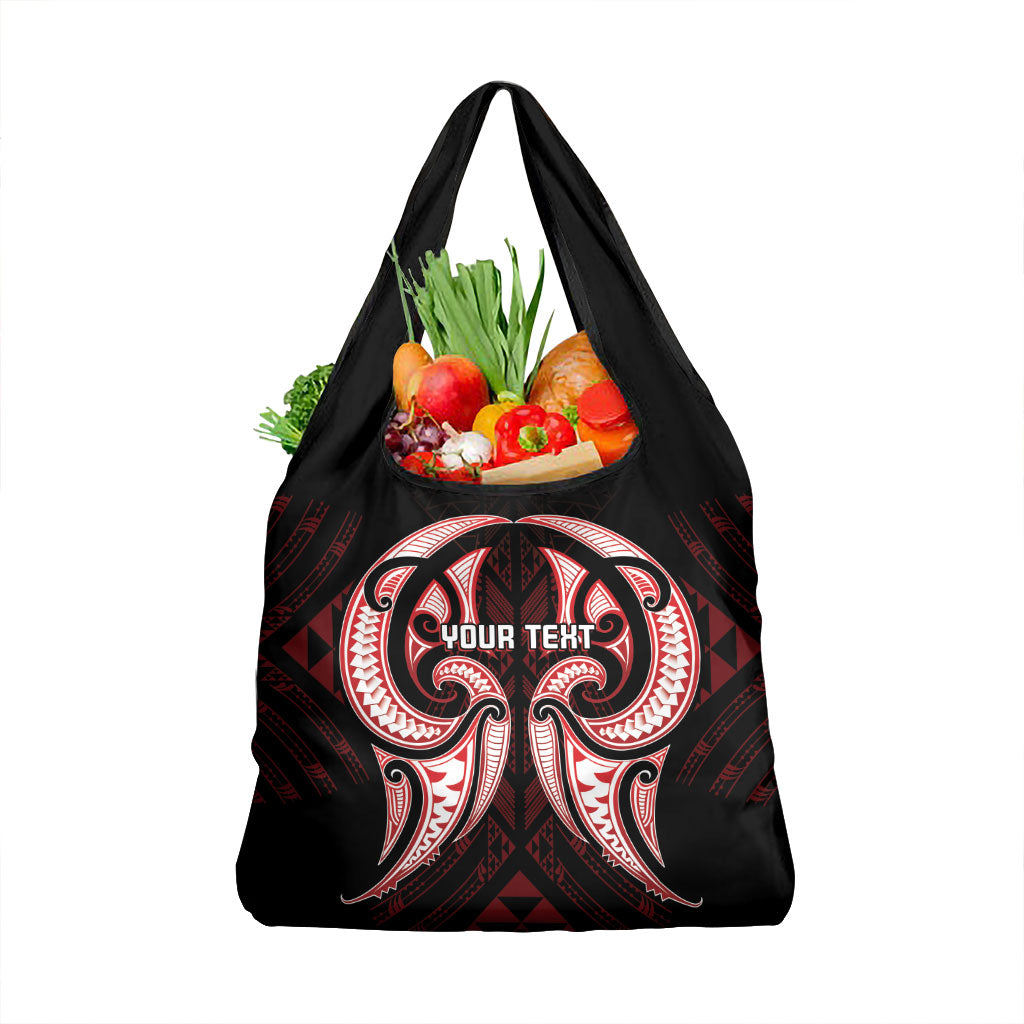 Maori Rugby Custom Ngaru Mangopare Grocery Bag Black Red Whetu Niho Taniwha Motif