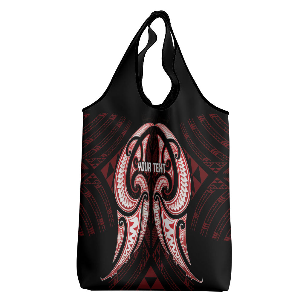 Maori Rugby Custom Ngaru Mangopare Grocery Bag Black Red Whetu Niho Taniwha Motif