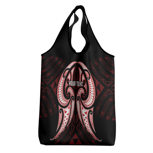 Maori Rugby Custom Ngaru Mangopare Grocery Bag Black Red Whetu Niho Taniwha Motif