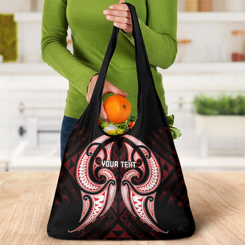 Maori Rugby Custom Ngaru Mangopare Grocery Bag Black Red Whetu Niho Taniwha Motif