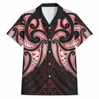 Maori Rugby Custom Ngaru Mangopare Hawaiian Shirt Black Red Whetu Niho Taniwha Motif