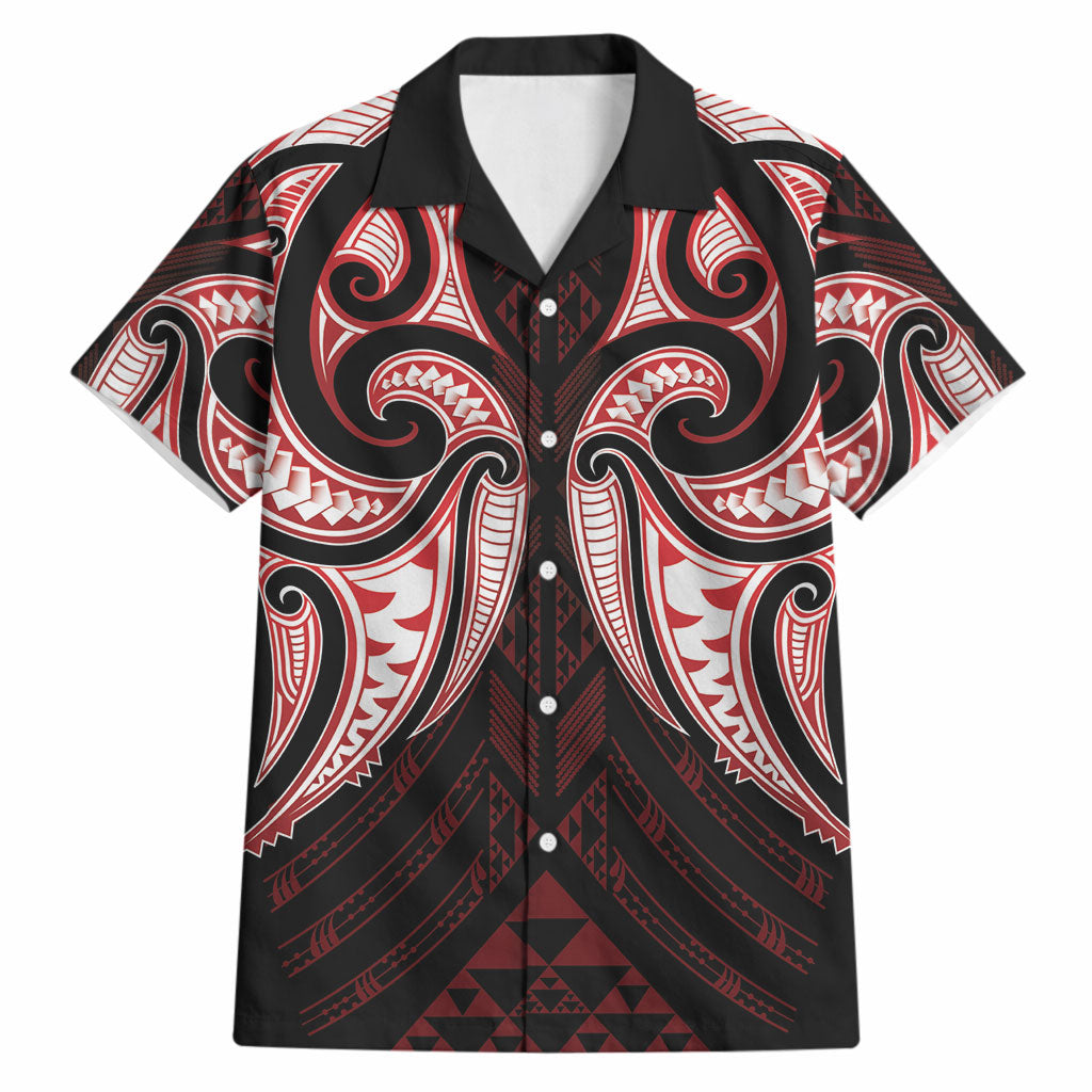 Maori Rugby Custom Ngaru Mangopare Hawaiian Shirt Black Red Whetu Niho Taniwha Motif