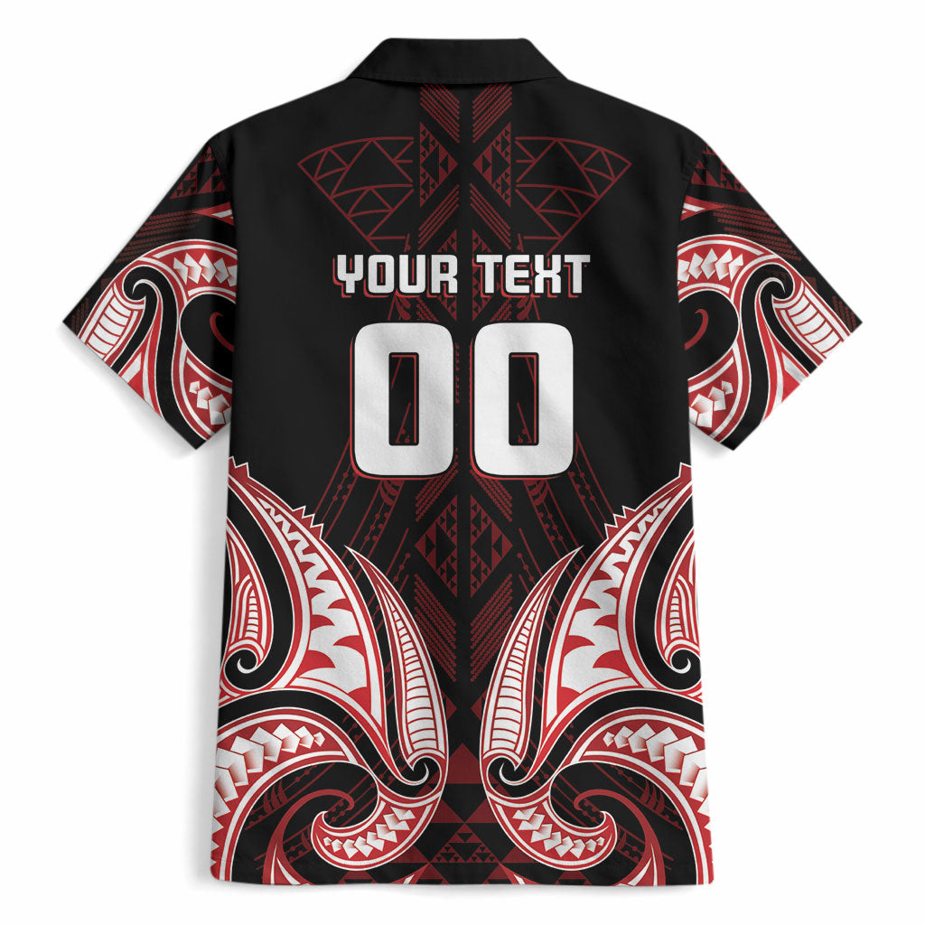 Maori Rugby Custom Ngaru Mangopare Hawaiian Shirt Black Red Whetu Niho Taniwha Motif
