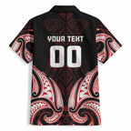 Maori Rugby Custom Ngaru Mangopare Hawaiian Shirt Black Red Whetu Niho Taniwha Motif