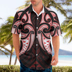 Maori Rugby Custom Ngaru Mangopare Hawaiian Shirt Black Red Whetu Niho Taniwha Motif