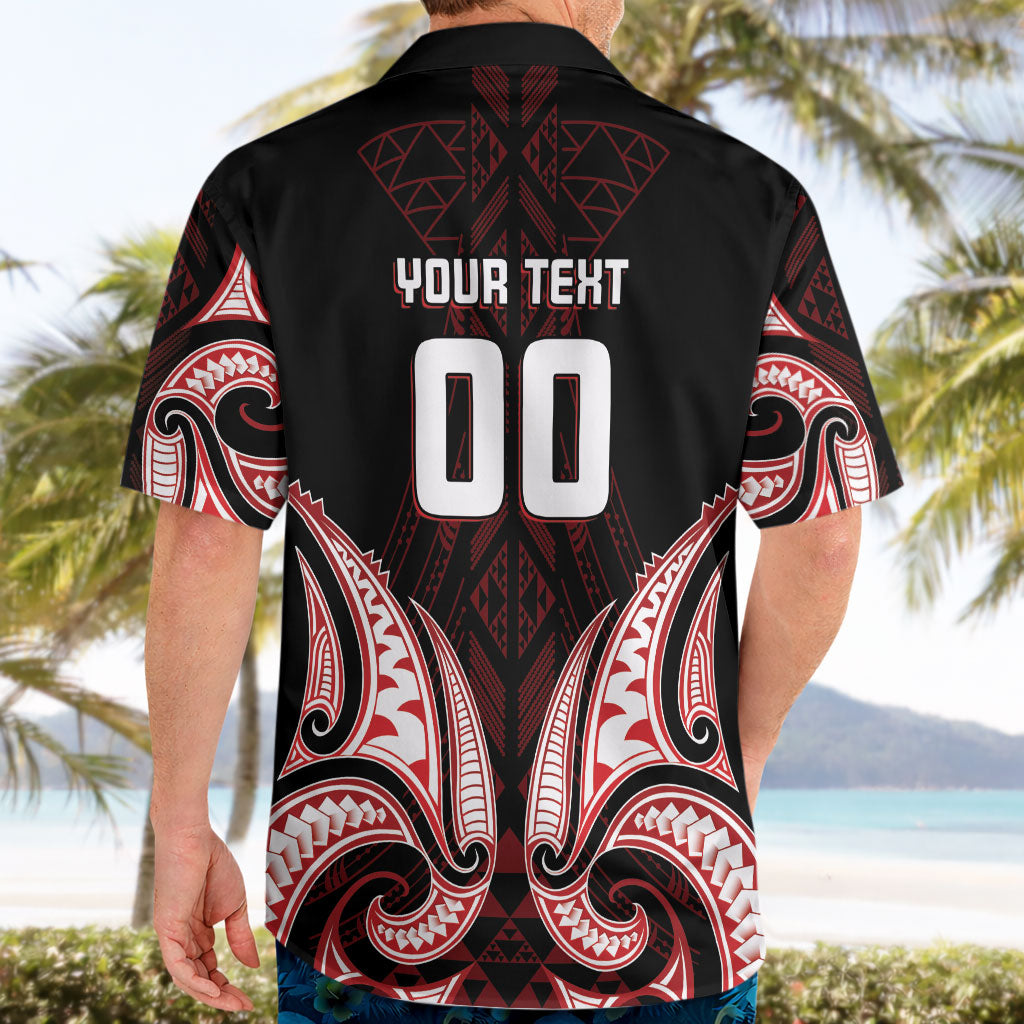 Maori Rugby Custom Ngaru Mangopare Hawaiian Shirt Black Red Whetu Niho Taniwha Motif