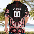 Maori Rugby Custom Ngaru Mangopare Hawaiian Shirt Black Red Whetu Niho Taniwha Motif
