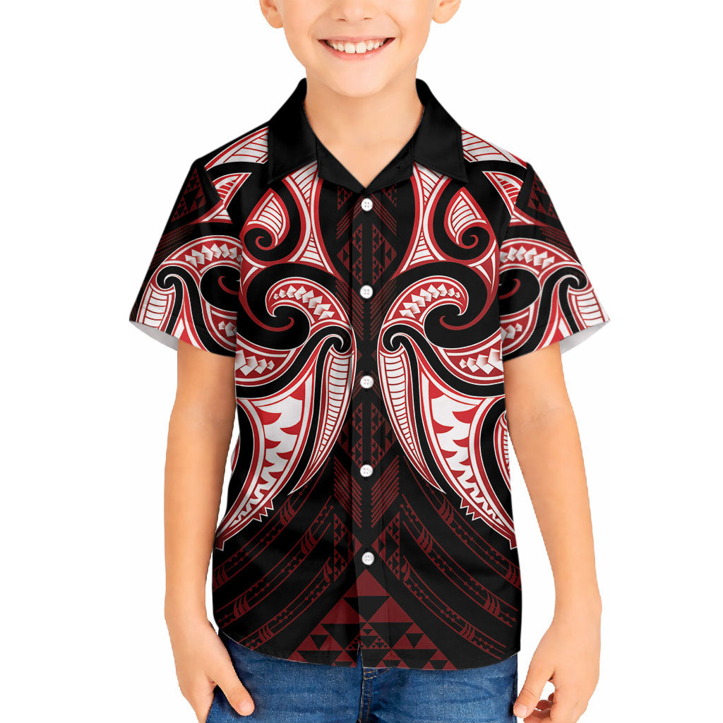 Maori Rugby Custom Ngaru Mangopare Hawaiian Shirt Black Red Whetu Niho Taniwha Motif