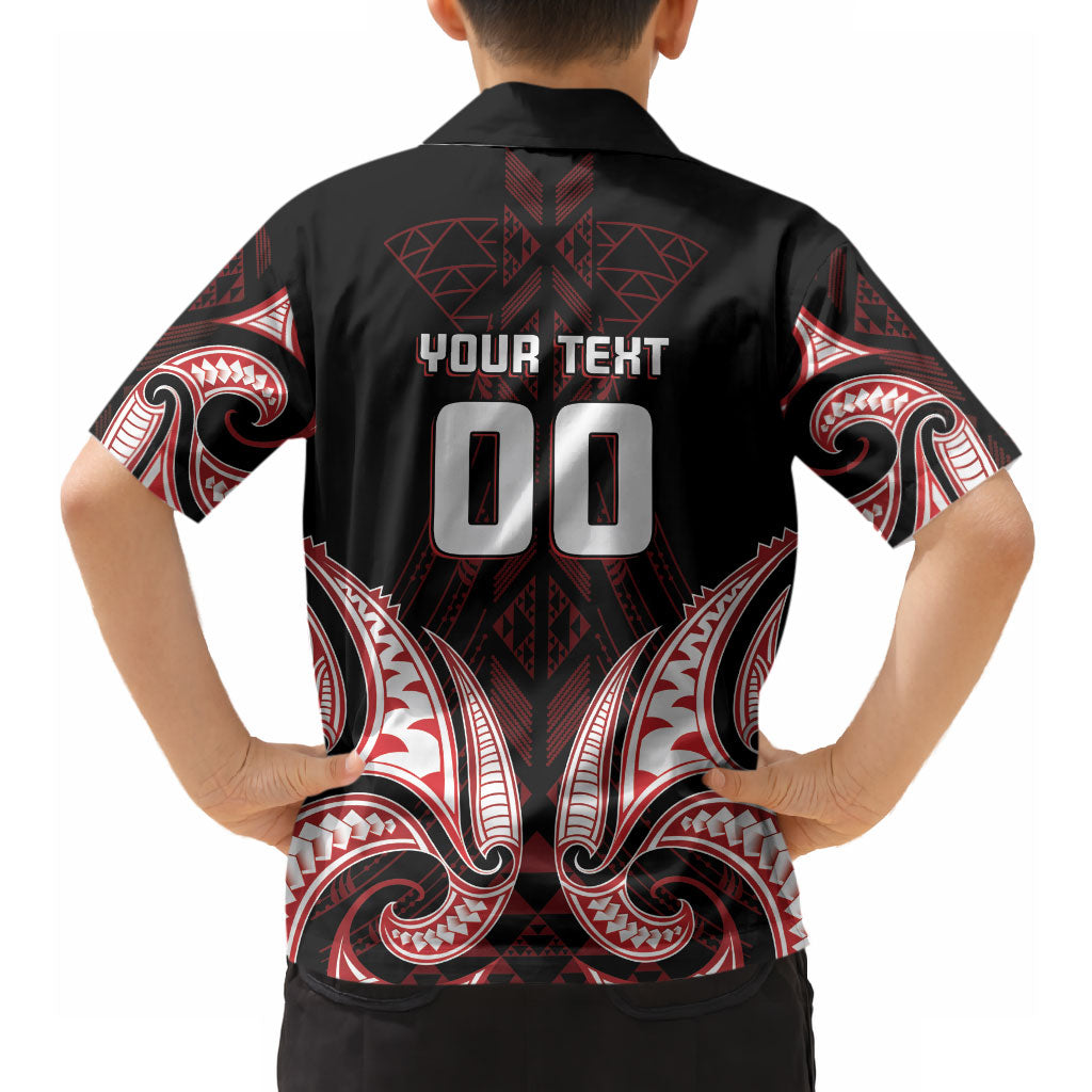 Maori Rugby Custom Ngaru Mangopare Hawaiian Shirt Black Red Whetu Niho Taniwha Motif