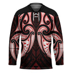 Maori Rugby Custom Ngaru Mangopare Hockey Jersey Black Red Whetu Niho Taniwha Motif