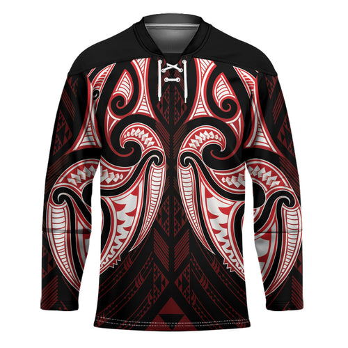 Maori Rugby Custom Ngaru Mangopare Hockey Jersey Black Red Whetu Niho Taniwha Motif