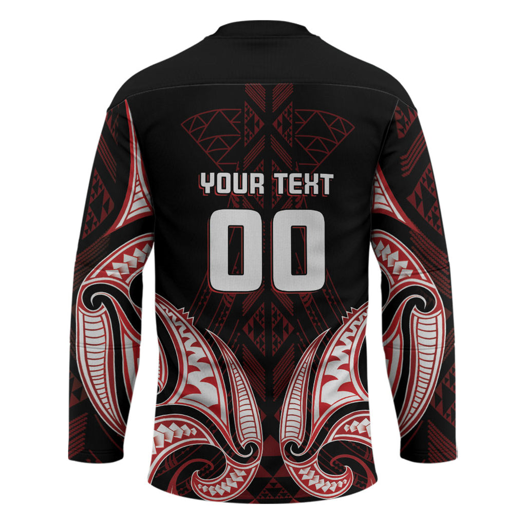Maori Rugby Custom Ngaru Mangopare Hockey Jersey Black Red Whetu Niho Taniwha Motif