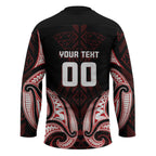 Maori Rugby Custom Ngaru Mangopare Hockey Jersey Black Red Whetu Niho Taniwha Motif