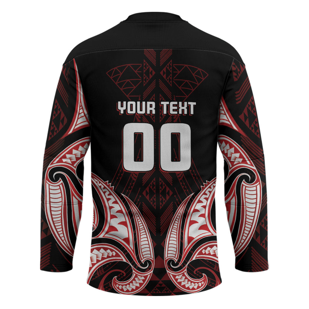 Maori Rugby Custom Ngaru Mangopare Hockey Jersey Black Red Whetu Niho Taniwha Motif