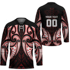 Maori Rugby Custom Ngaru Mangopare Hockey Jersey Black Red Whetu Niho Taniwha Motif